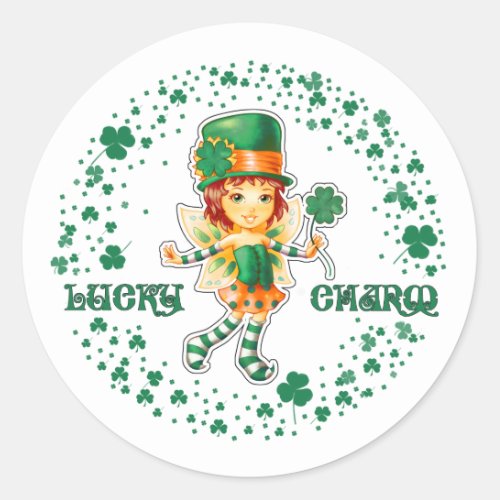 Lucky Charm Fairy Irish Girl StPatricks Day Classic Round Sticker