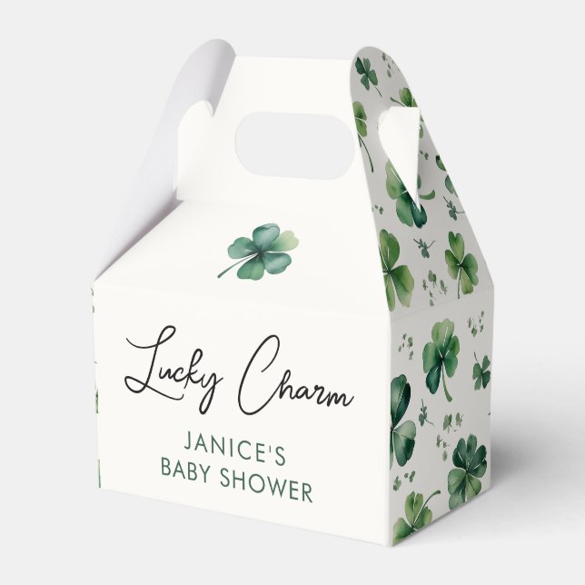 Lucky Charm Green Shamrock Baby Shower  Favor Boxes (Front Side)