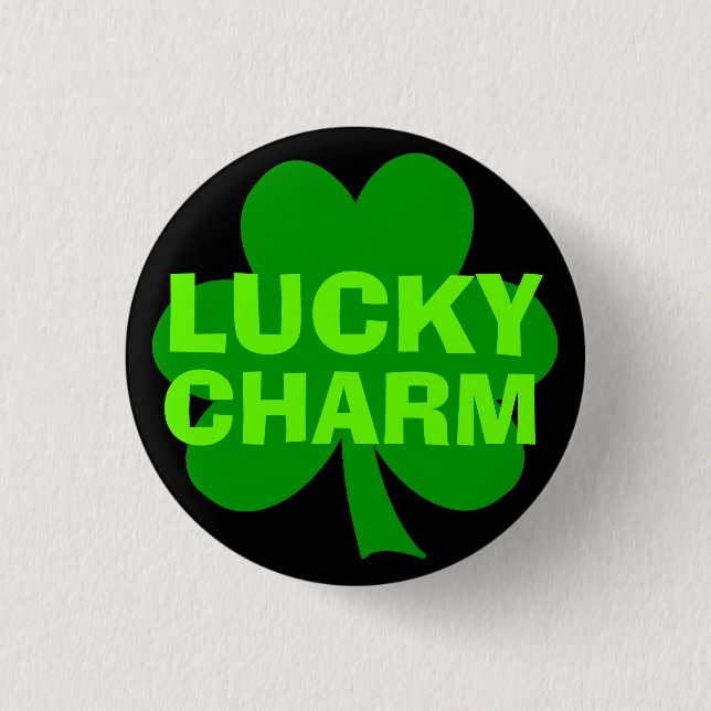 Lucky Charm Green Shamrock Pinback Button (Front)