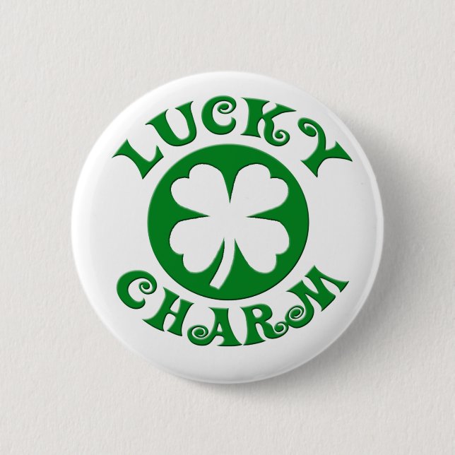 Lucky Charm Green/White Circle Pinback Button (Front)