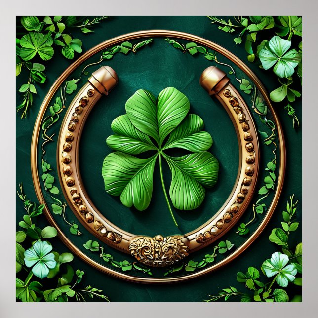 Lucky Charm Horseshoe & Clover for Prosperity Poster (Front)