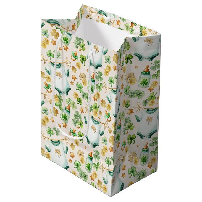 Lucky Charm Irish Baby Shower Gift Bag (Front Angled)