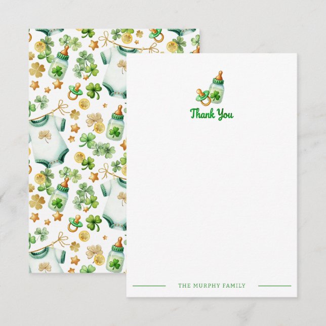Lucky Charm Irish Baby Shower Thank You Card (Front/Back)