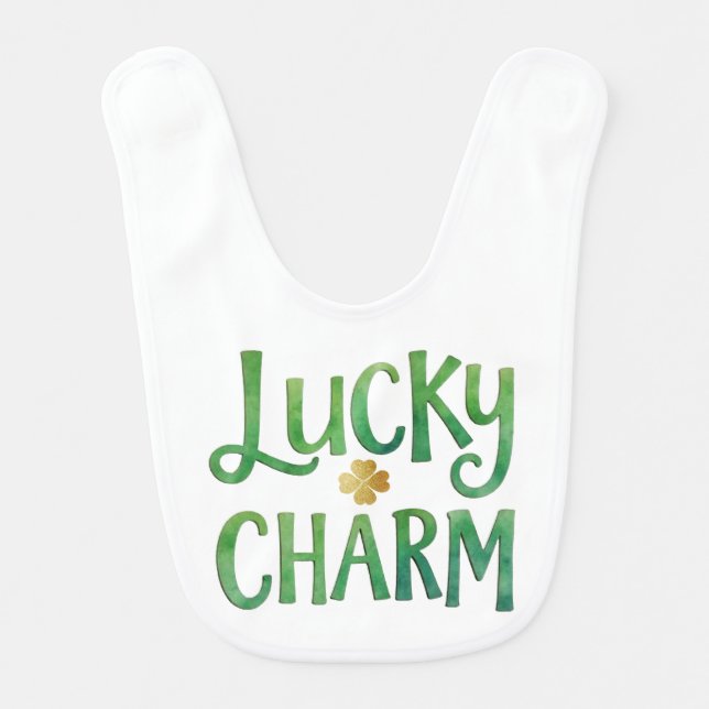 Lucky Charm Irish Green Shamrock Baby Bib (Front)