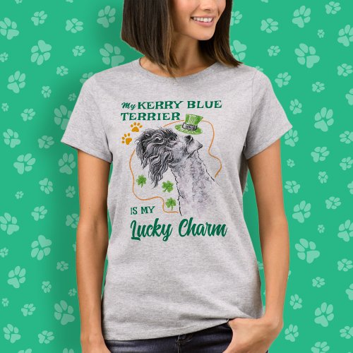 Lucky Charm Kerry Blue Terrier Irish Dog mom Funny T_Shirt