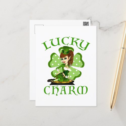 Lucky Charm Leprechaun Girl Postcard