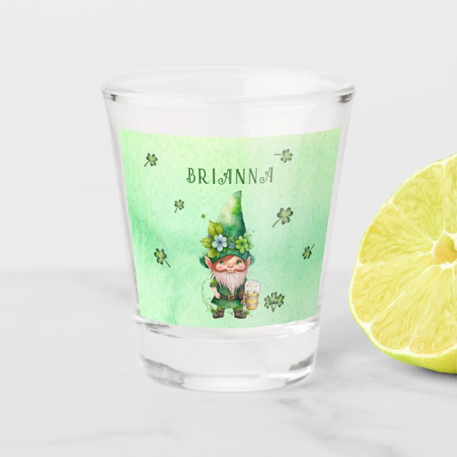 Lucky Charm Leprechaun Gnome - Personalized  Shot Glass (Front)