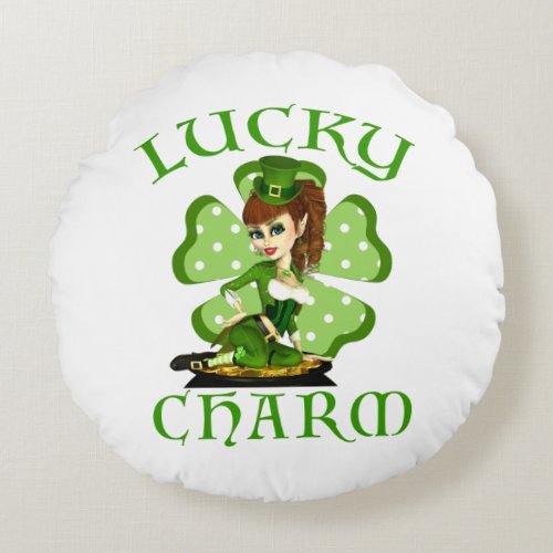 Lucky Charm Leprechaun Round Pillow