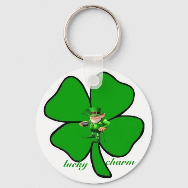 Lucky charm Leprecon clover keychain (Front)