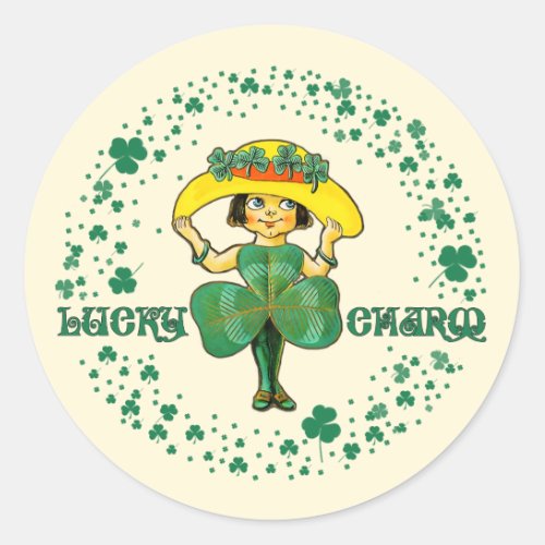 Lucky Charm Little Irish Girl St Patricks Day Classic Round Sticker