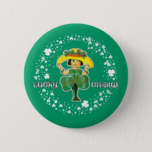 Lucky Charm Little Irish Girl St Patricks Day Pinback Button