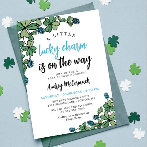 Lucky Charm On the Way Boy Baby Shower Invitation