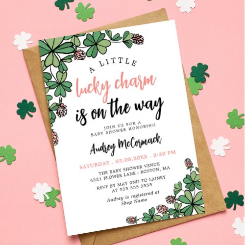 Lucky Charm On the Way Girl Baby Shower Invitation
