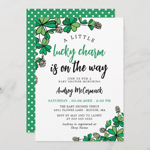 Lucky Charm On the Way Green Baby Shower Invitation