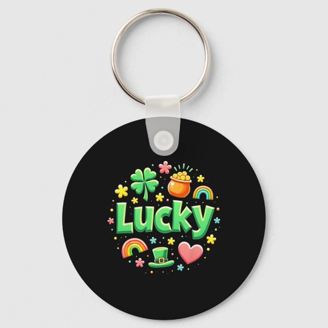 Lucky Charm Patricks Day Pot Of Gold Irish Shamroc Keychain (Front)