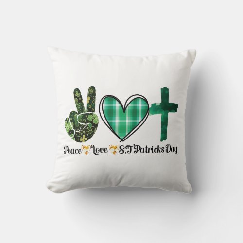 Lucky Charm Peace Love and St Patricks Day  Throw Pillow