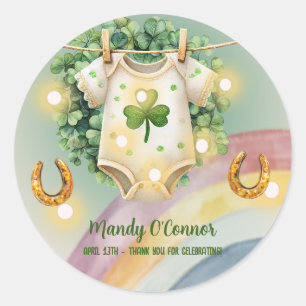 Lucky Charm Shamrock and Rainbow Baby Shower Classic Round Sticker