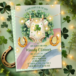 Lucky Charm Shamrock and Rainbow Baby Shower Invitation