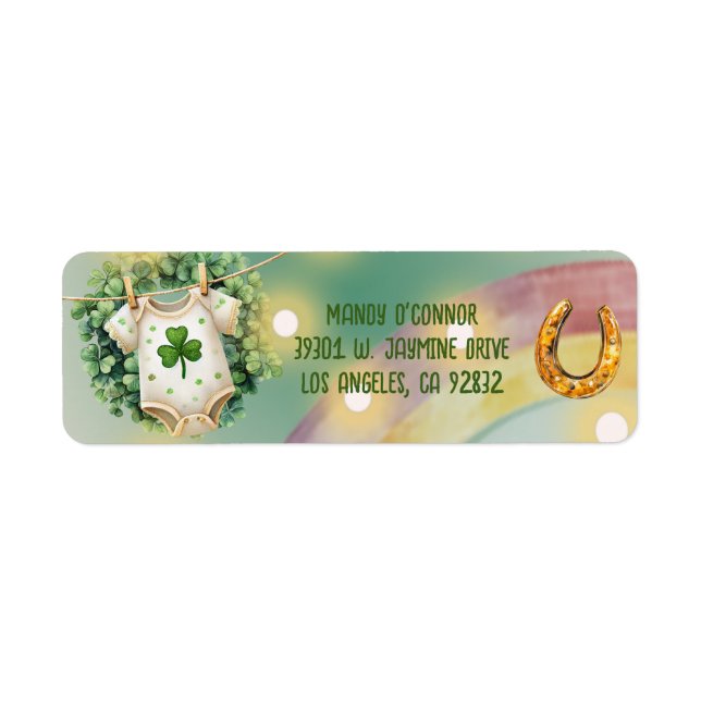 Lucky Charm Shamrock and Rainbow Baby Shower Label (Front)