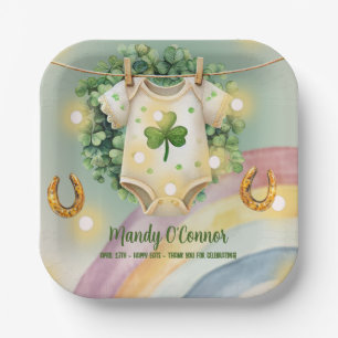 Lucky Charm Shamrock and Rainbow Baby Shower Paper Plates
