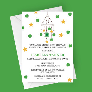 Lucky Charm Shamrock and Star Mobile Baby Shower Invitation