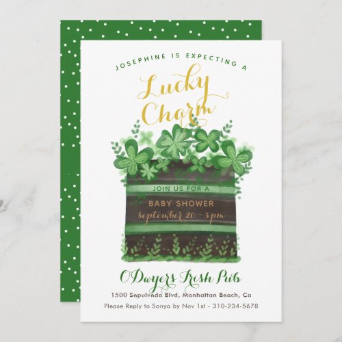 Lucky Charm Shamrock Cake Topper Baby Shower Invitation