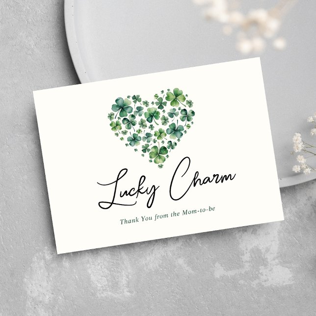 Lucky Charm Shamrock Heart Baby Shower Thank You Card (Creator Uploaded)