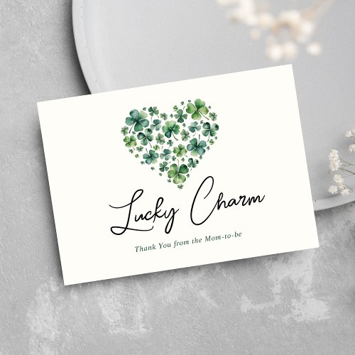 Lucky Charm Shamrock Heart Baby Shower Thank You Card