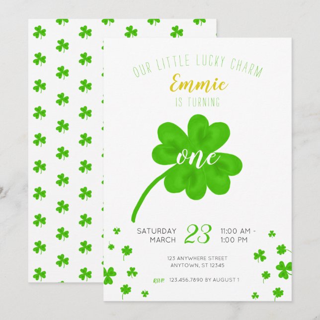 Lucky Charm Shamrock St. Patricks Day Birthday Invitation (Front/Back)