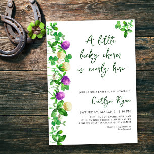 Lucky Charm Shamrocks and Clover Baby Shower Invitation