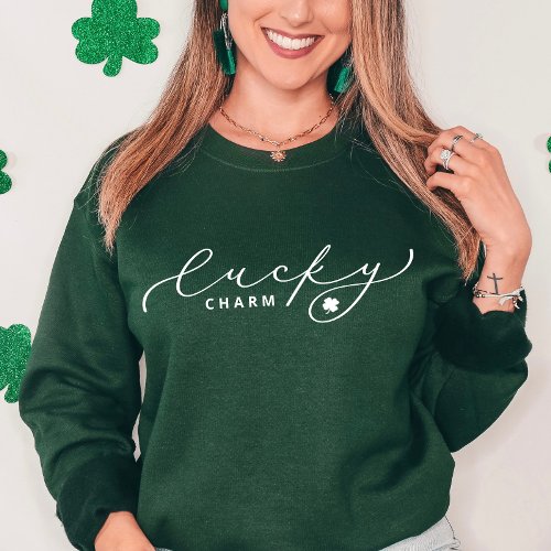 Lucky Charm St Patricks Day Cute White Script Sweatshirt