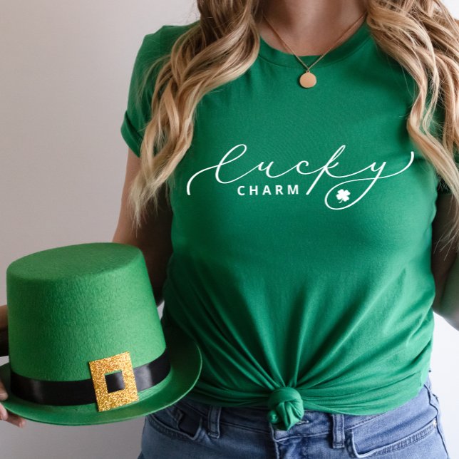 Lucky Charm St. Patrick’s Day Cute White Script T-Shirt (Creator Uploaded)