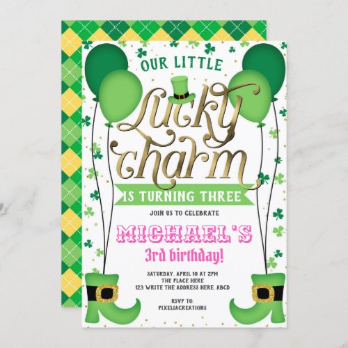 Lucky Charm St Patricks Day Girl Birthday Invitation