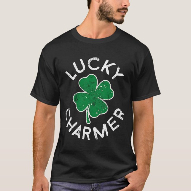 Lucky Charmer C St Patrick's Day Distress T-Shirt (Front)