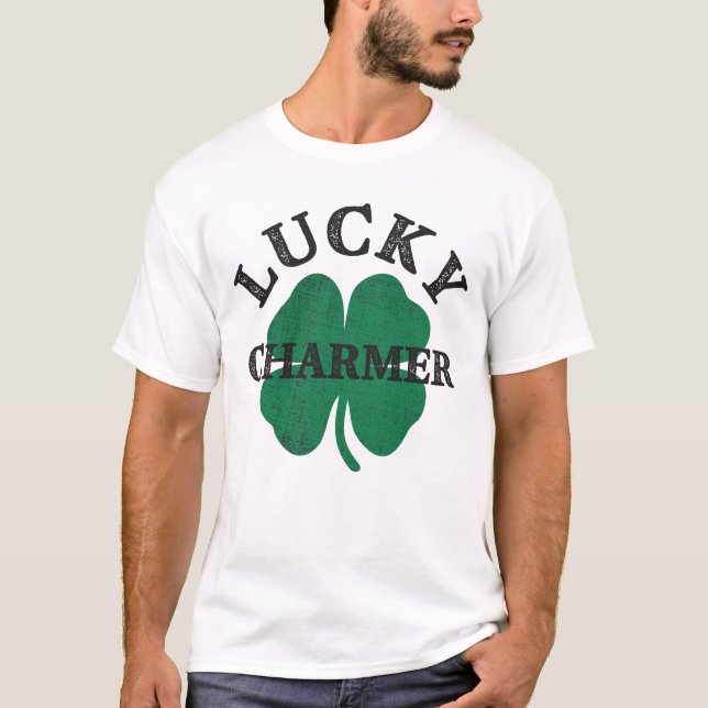 Lucky Charmer Funny St Patricks Day T-Shirt (Front)