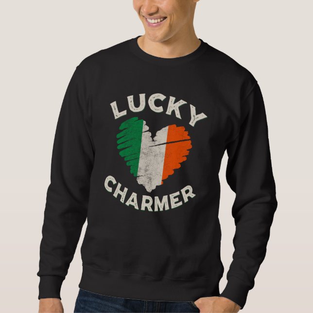 Lucky Charmer Grunge Heart Irish Flag St Patrick's Sweatshirt (Front)