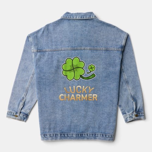 Lucky Charmer Shamrock Clover Irish   Denim Jacket