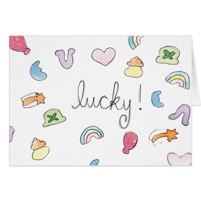 Lucky Charms "Lucky!" Watercolor Print Card (Front Horizontal)