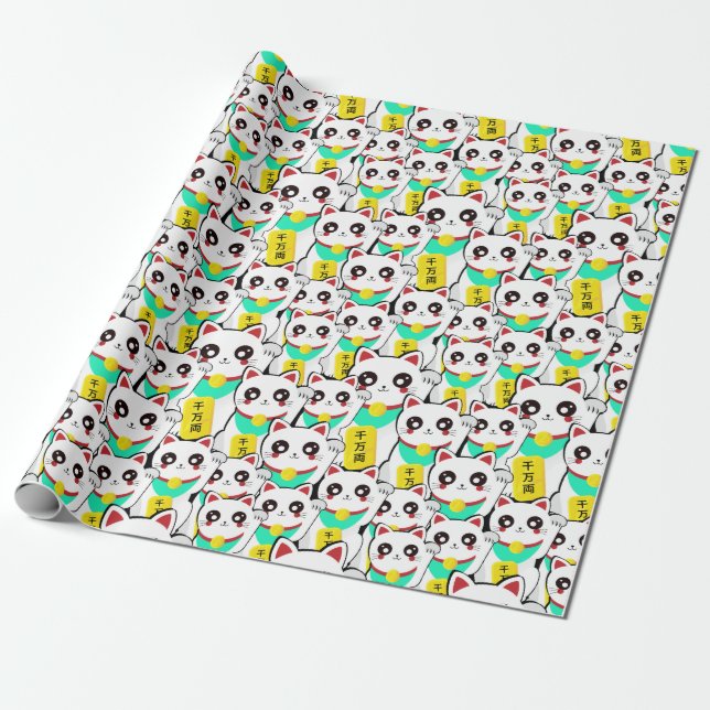 Lucky Chinese Cat Wrapping Paper (Unrolled)