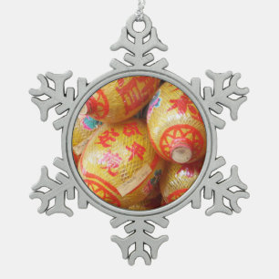 Lucky Chinese Paper Lanterns Snowflake Pewter Christmas Ornament