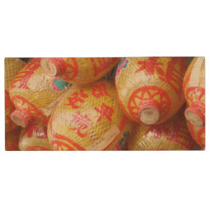 Lucky Chinese Paper Lanterns Wood USB Flash Drive