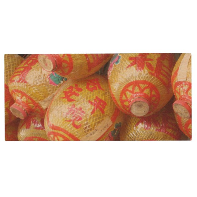 Lucky Chinese Paper Lanterns Wood USB Flash Drive (Front)