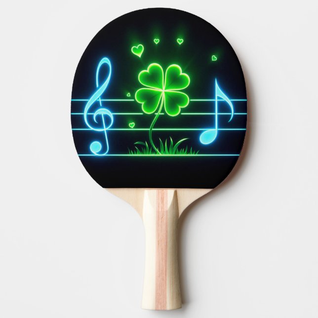  Lucky Clover and Music Notes Ping Pong Paddle (Front)