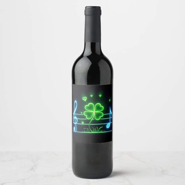  Lucky Clover and Music Notes Wine Label (Front)