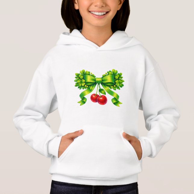 Lucky Clover Bow with Cherries Green Design Hoodie (Front)
