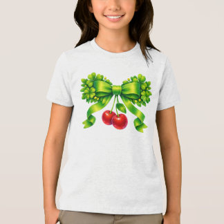 Lucky Clover Bow with Cherries Green Design Tri-Blend Shirt