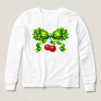 Lucky Clover Bow with Cherries Green Design Tri-Blend Shirts