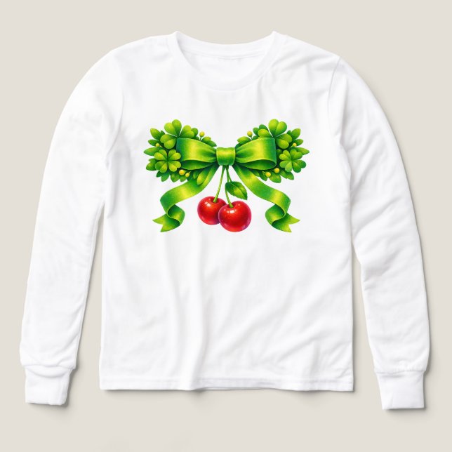 Lucky Clover Bow with Cherries Green Design Tri-Blend Shirts (Design Front)