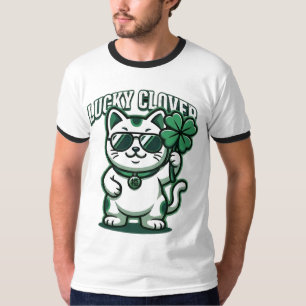 Lucky Clover Cat T-Shirt   Funny St. Patrick's Day