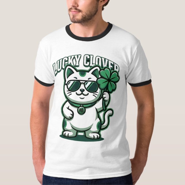 Lucky Clover Cat T-Shirt | Funny St. Patrick's Day (Front)